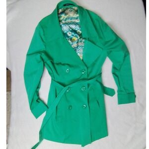 Vertigo Green Trench Coat‎ Belted Double Breasted Lined Jacket XL